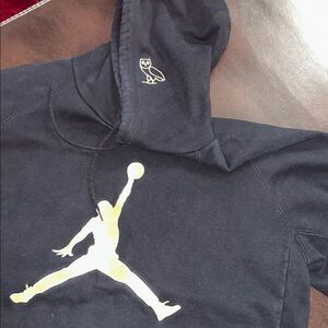 DRAKE black Air Jordan x OVO hooded sweatshirt  gold logos. Pre loved
